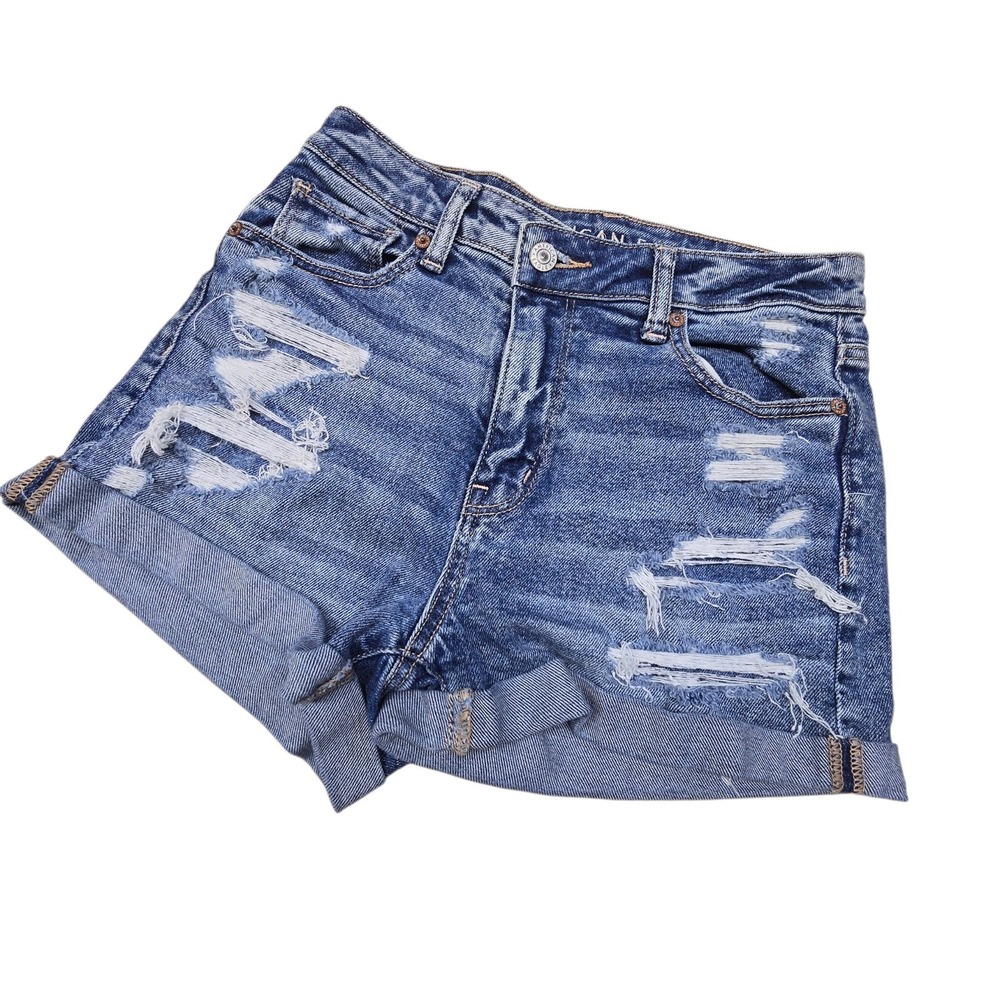 American Eagle AE Mom Jean Shorts Womens Sz 2 Medium Wash 90s‎ Grunge Distressed